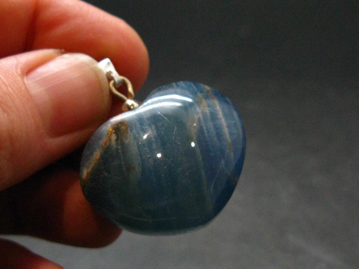 Lemurian Aquatine Blue Calcite Silver Heart Pendant from Argentina - 1.2" - 15.0 Grams