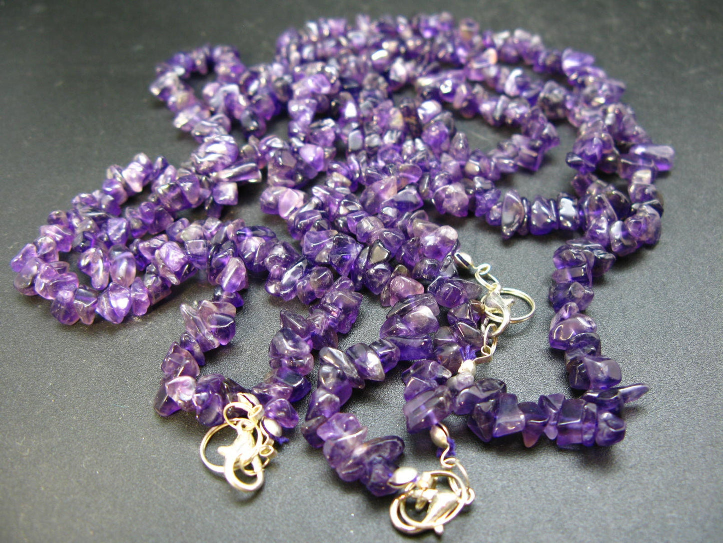 Orchid St. Valentine Gem!! Set of Three Natural Amethyst Free Form Bead Necklace from Brazil - 17.5'' Each