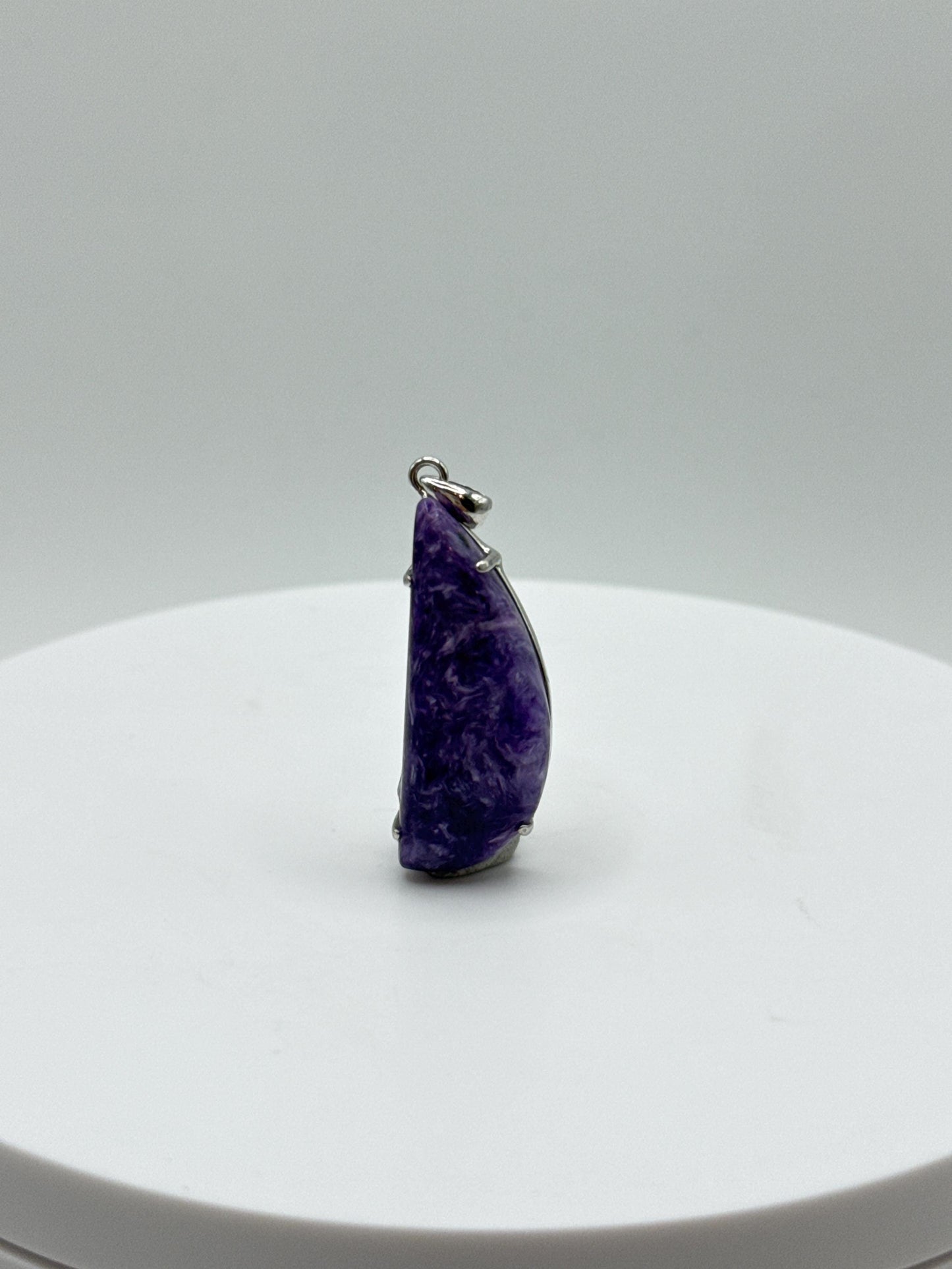 Charoite Sterling Silver Pendant – Curved Teardrop - 5.02 Grams
