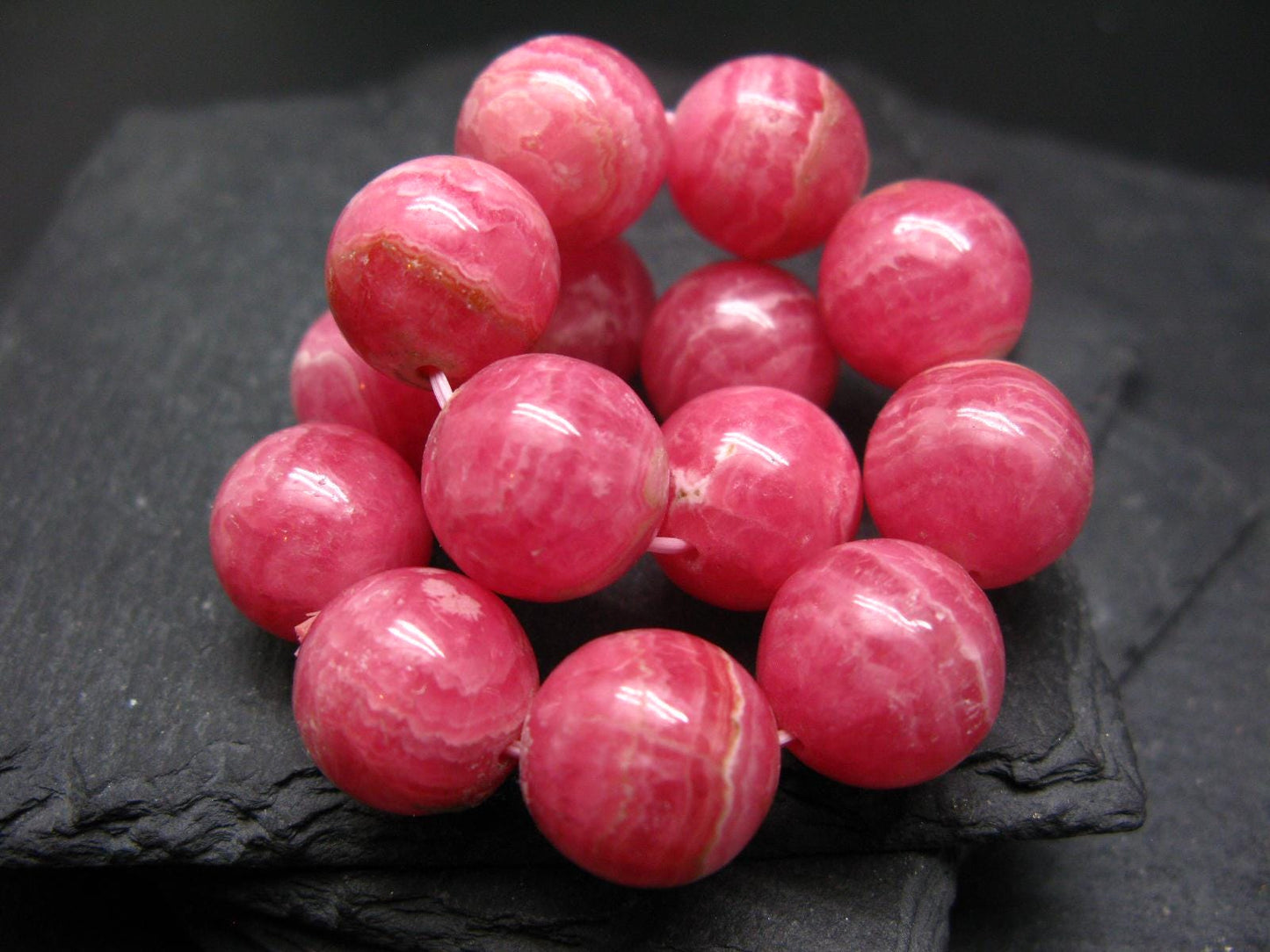 Rhodochrosite Genuine Bracelet ~ 7 Inches ~ 15mm Round Beads