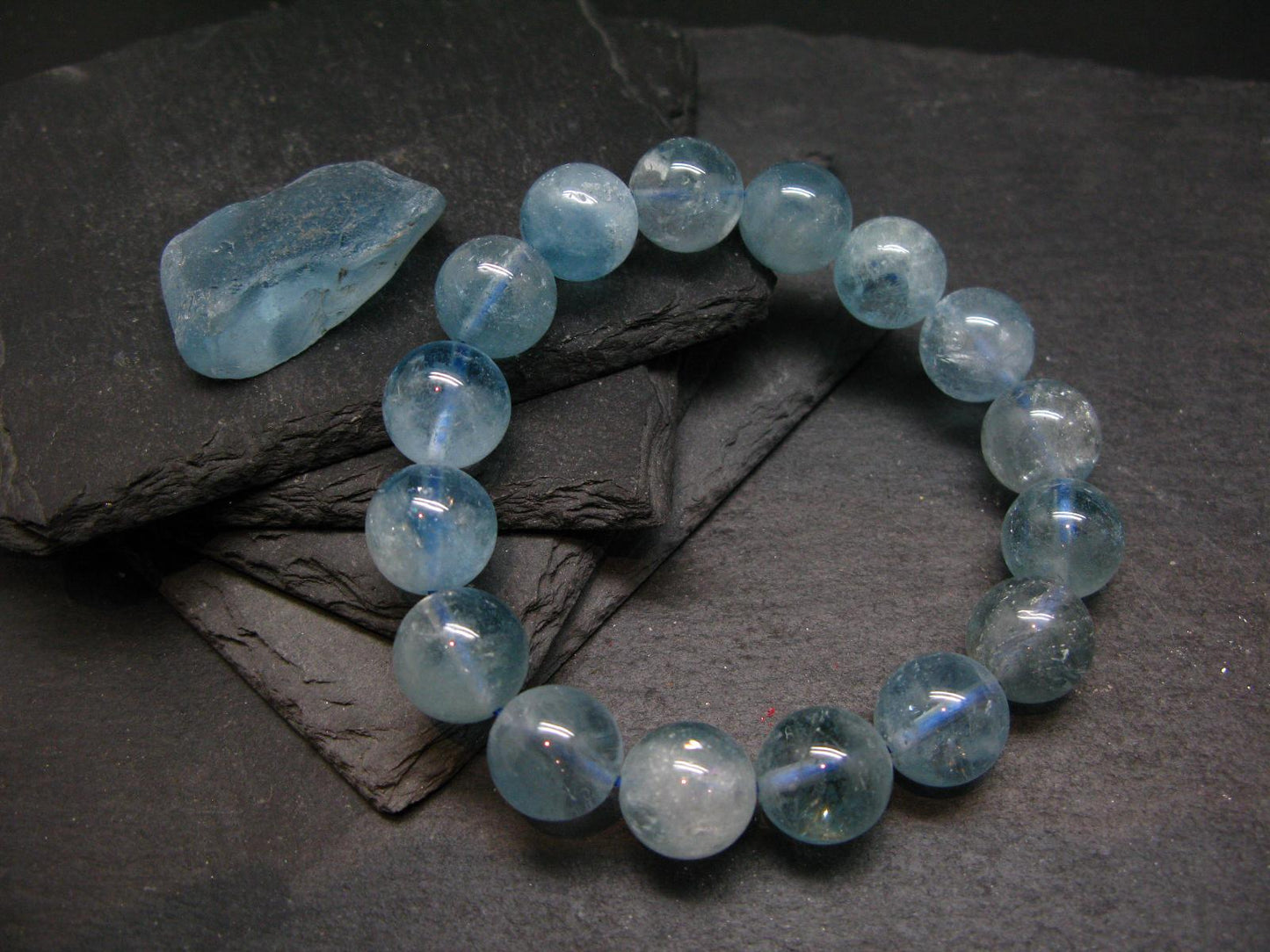 Blue Topaz Genuine Bracelet ~ 7.5 Inches ~ 14mm Round Beads