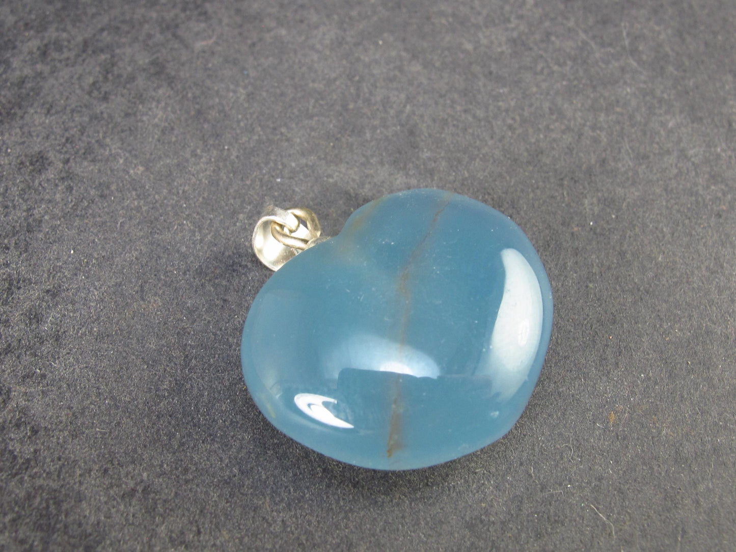 Lemurian Aquatine Blue Calcite Silver Heart Pendant from Argentina - 1.2" - 9.75 Grams