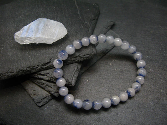 Dumortierite In Quartz Genuine Bracelet ~ 7 Inches ~ 7mm Round Beads