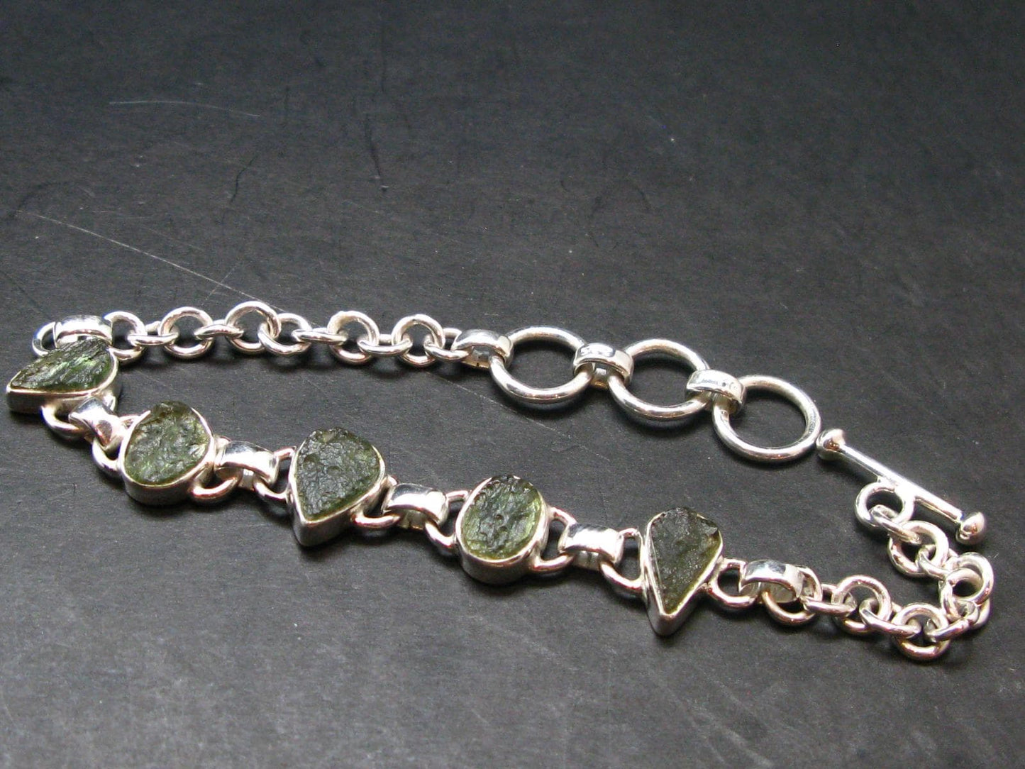 Moldavite Silver Bracelet - 8" - 14.56 Grams