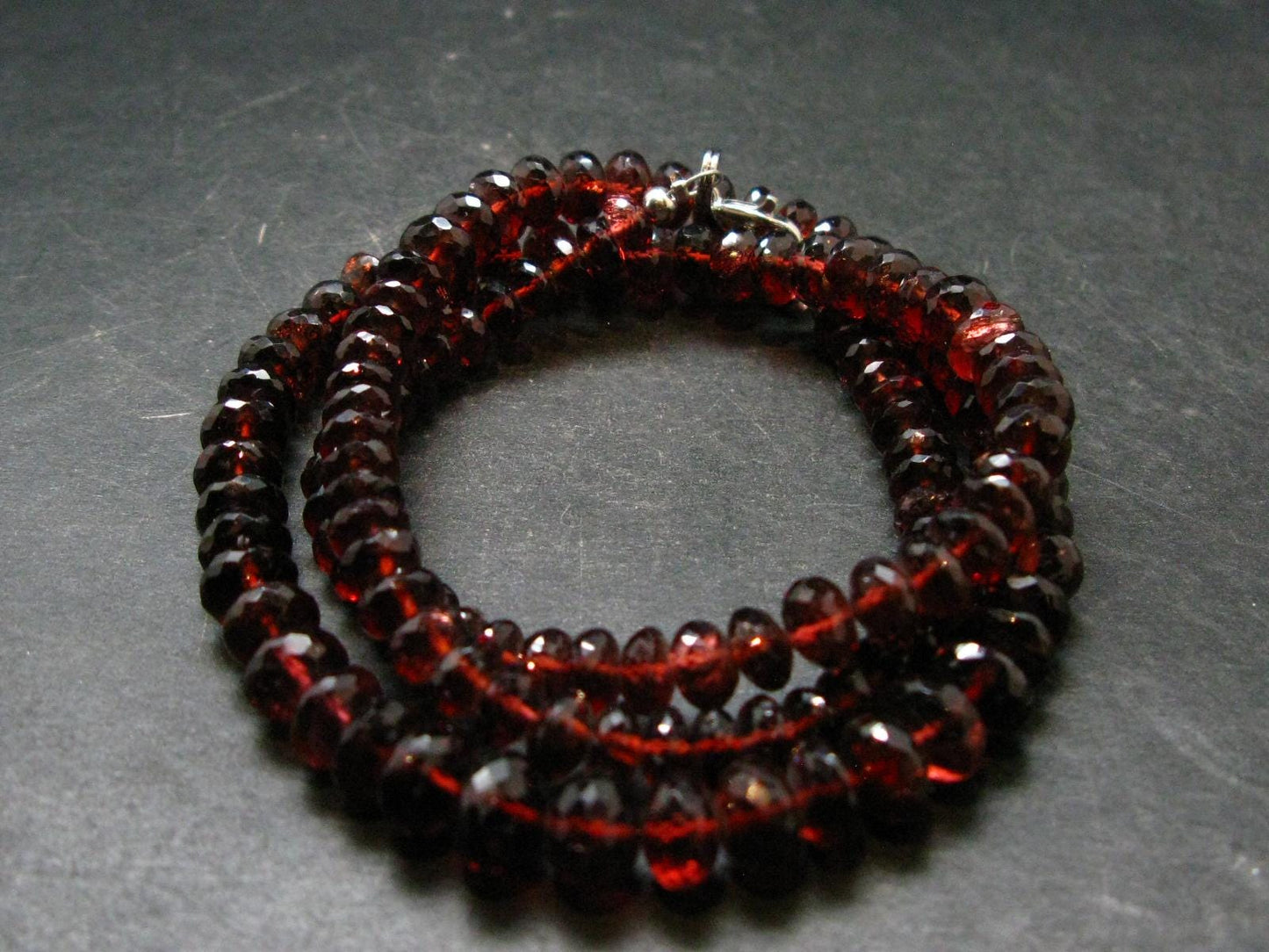 Gem Red Garnet Almandine Beads Silver Necklace from India - 20" - 48.45 Grams