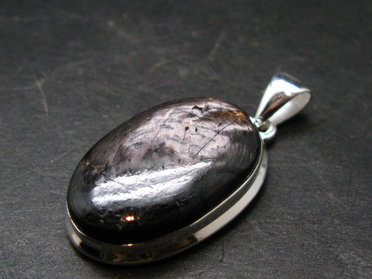 Tumbled Hypersthene Silver Plated Pendant From Canada - 1.6" - 10.01 Grams