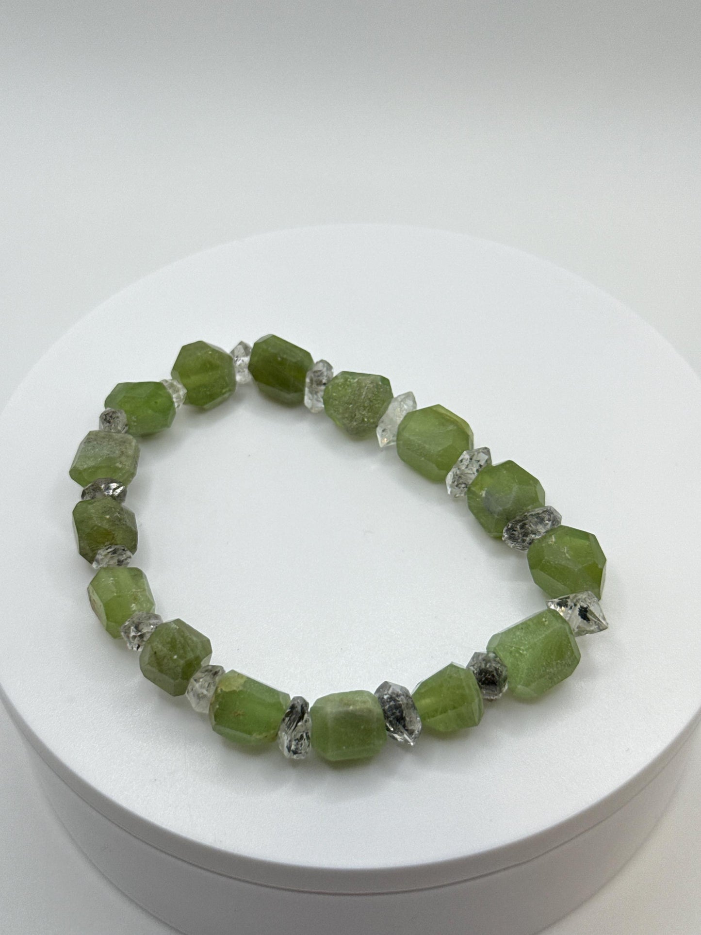 Peridot & Herkimer Diamond Nugget Bracelet | August Birthstone Jewelry