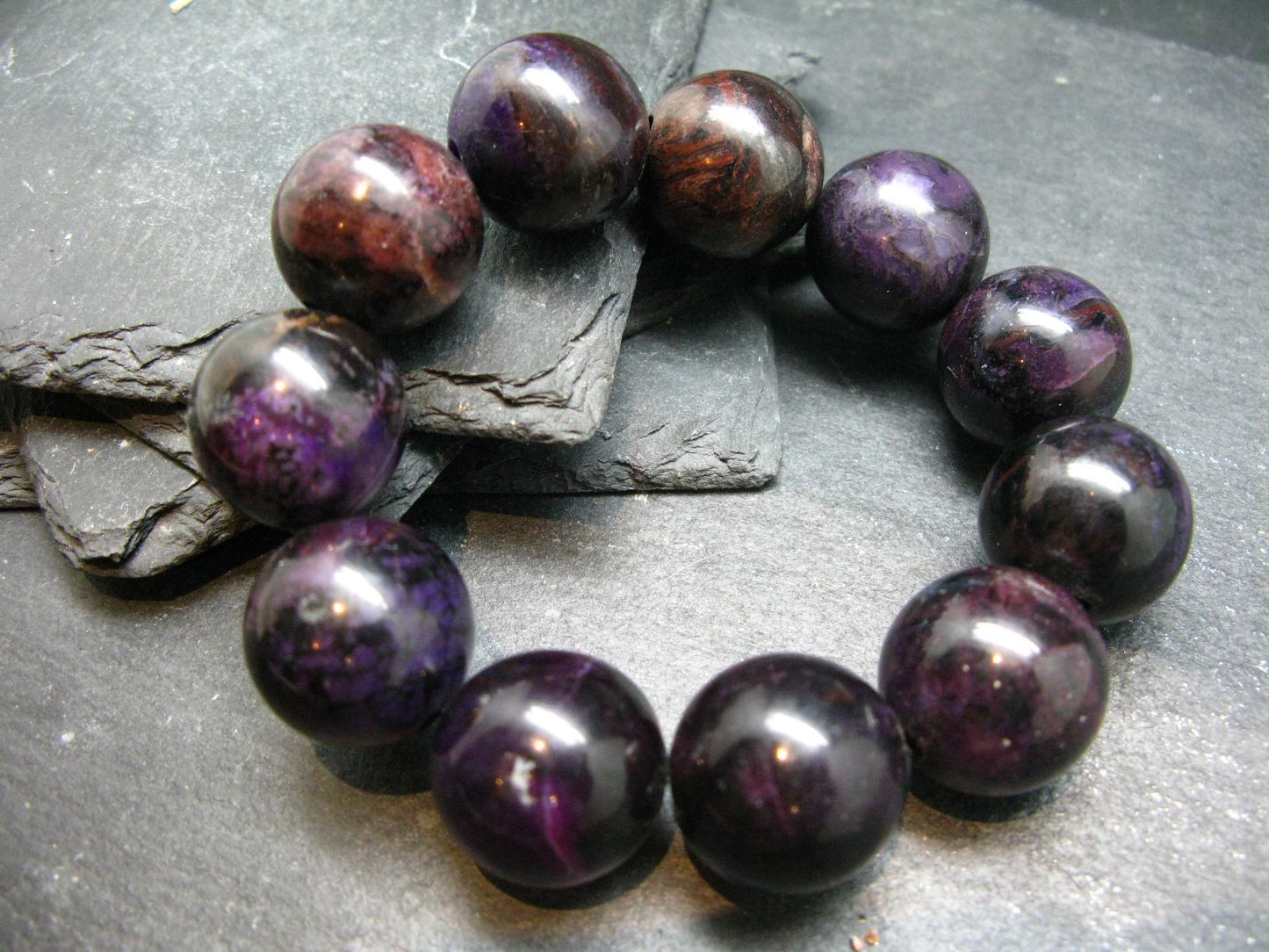 Sugilite Genuine Bracelet ~ 7.5 Inches ~ 20mm Round Beads