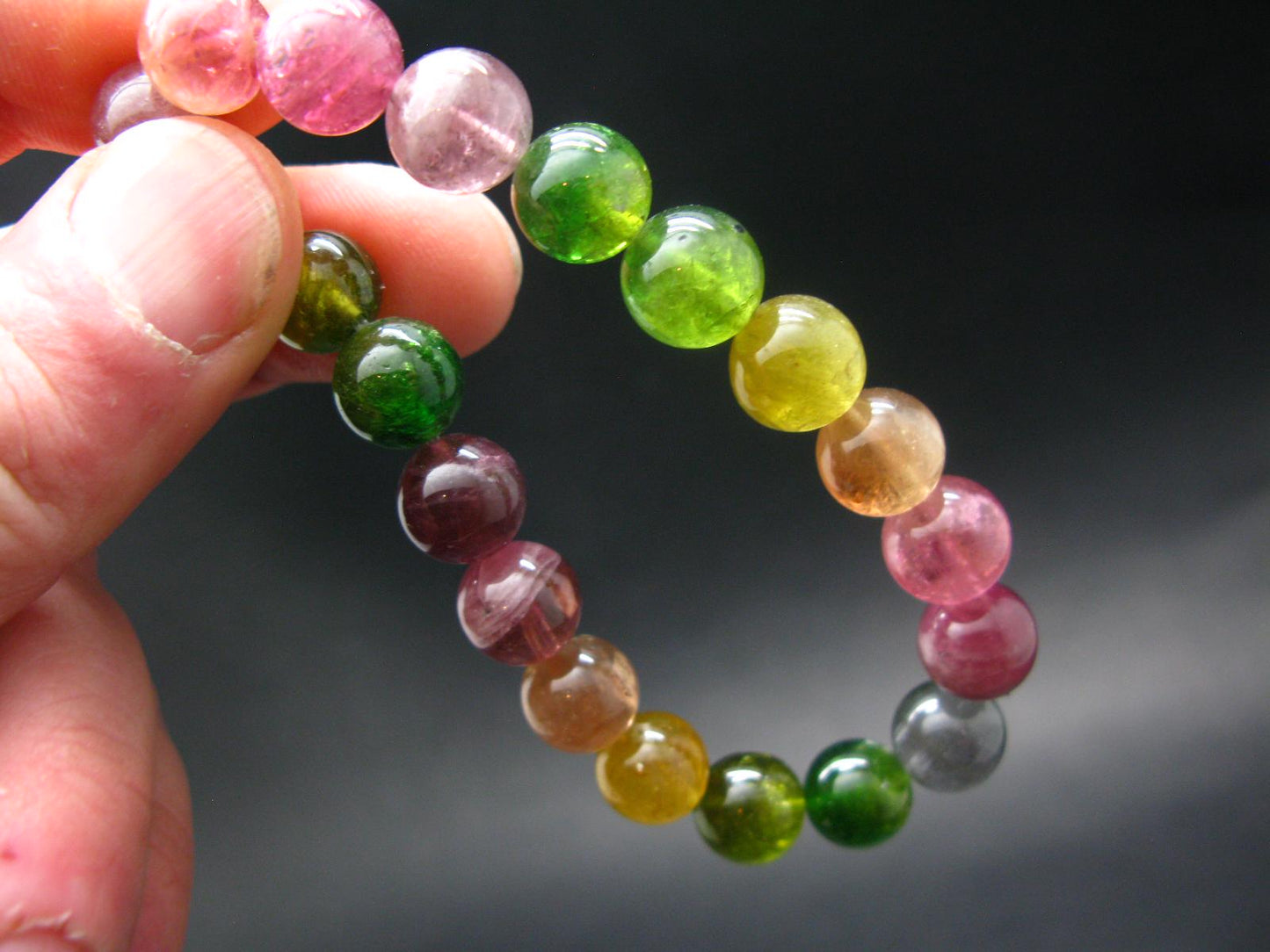 AAA Grade Gem Watermelon Bicolor Tourmaline Genuine Bracelet ~ 7.5 Inches ~ 10mm Round Beads