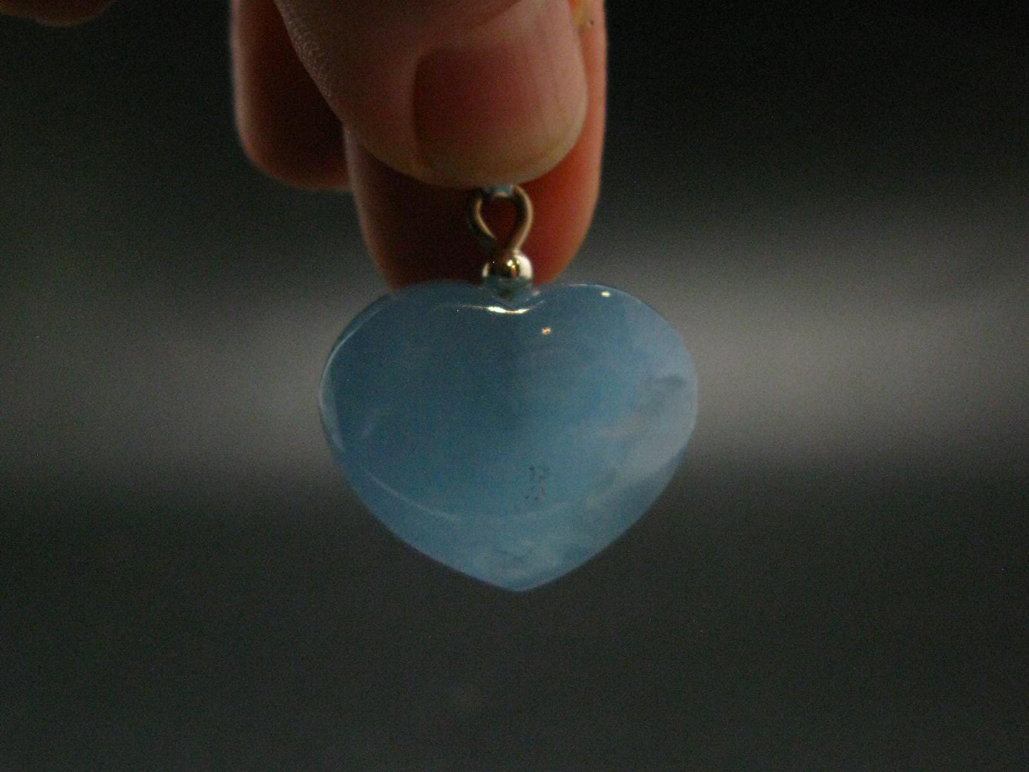 Lemurian Aquatine Blue Calcite Silver Heart Pendant from Argentina - 1.1" - 7.48 Grams