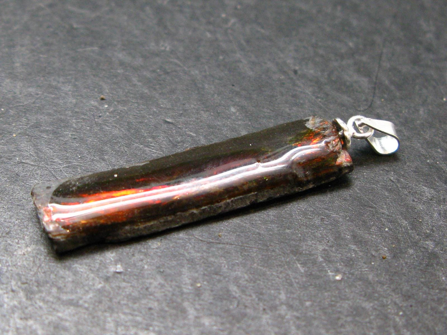 Ammolite Amolite Silver Pendant From Alberta Canada - 1.6" - 1.73 Grams