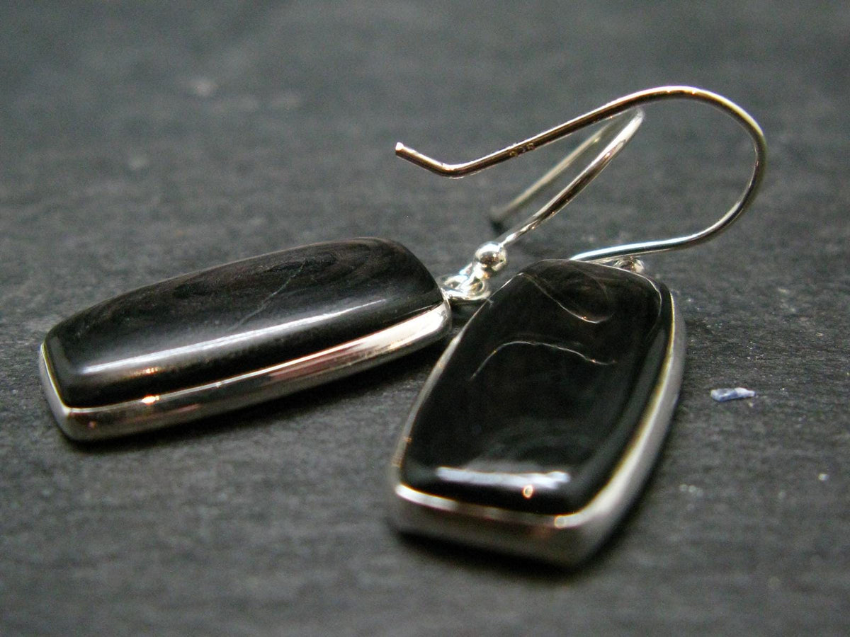 Tumbled Hypersthene Silver Earrings From Canada - 1.5" - 6.38 Grams