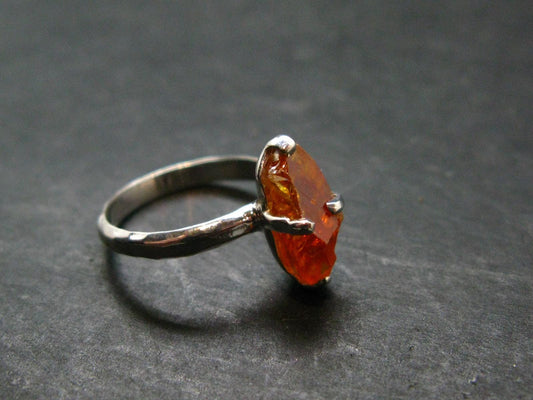 Fire Red Zincite Zinkite 925 Silver Ring from Poland - Size 5 - 2.66 Grams