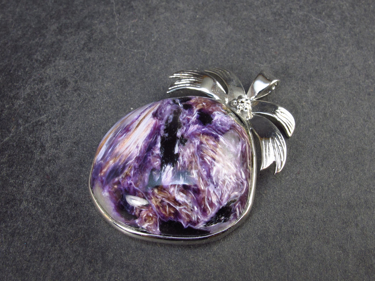 Rare High-Quality Charoite Pendant in SS From Russia - 1.7" - 17.2 Grams