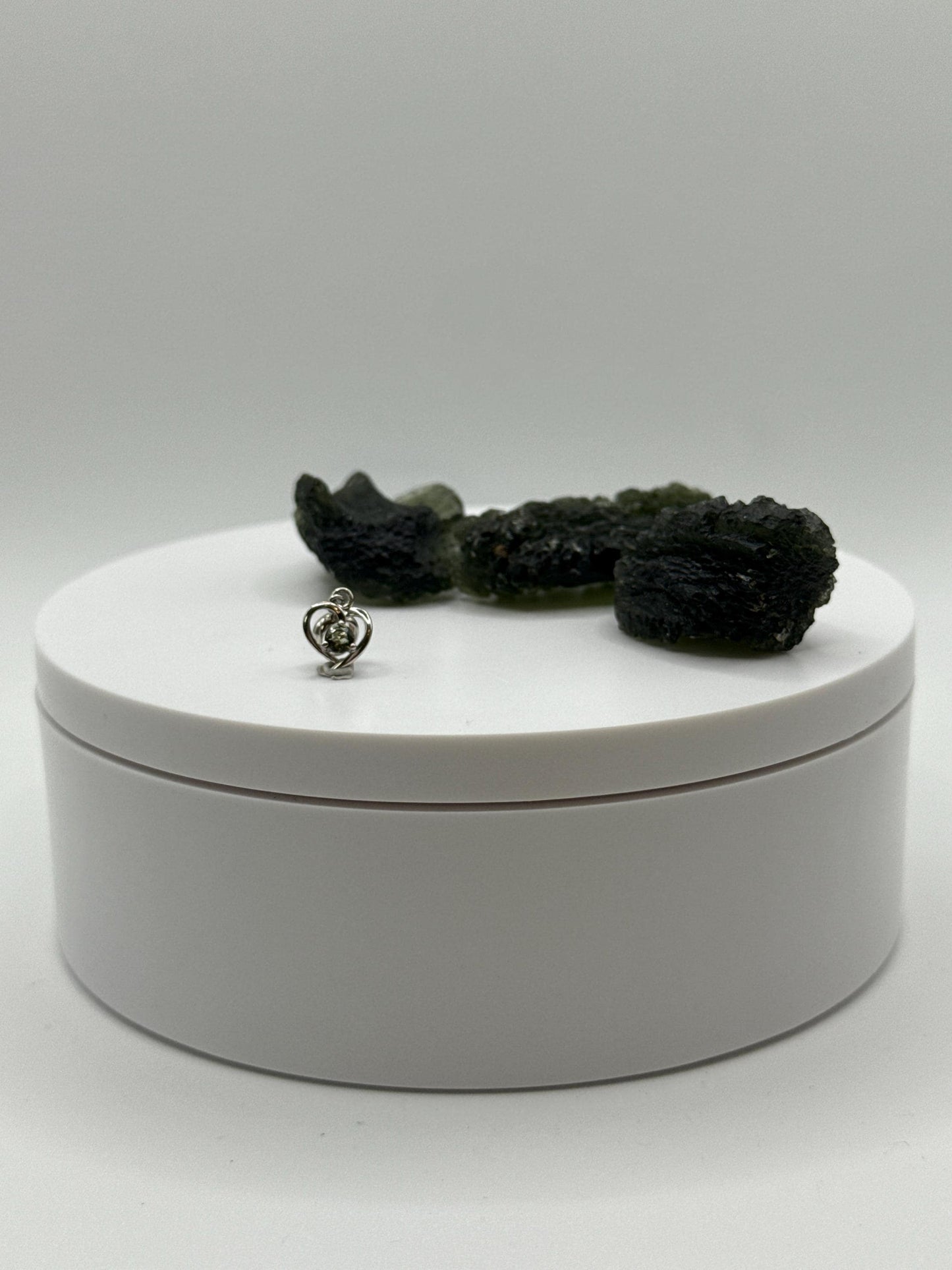 Sterling Silver Moldavite Heart Pendant - 0.47 Grams