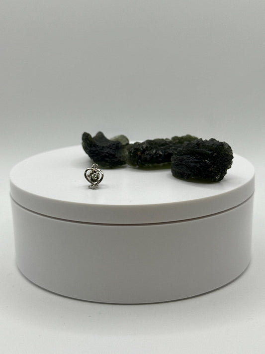 Sterling Silver Moldavite Heart Pendant - 0.47 Grams