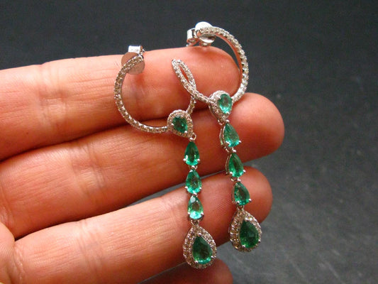 Gem Emerald Faceted Earrings In Sterling Silver - 2.09 Carats