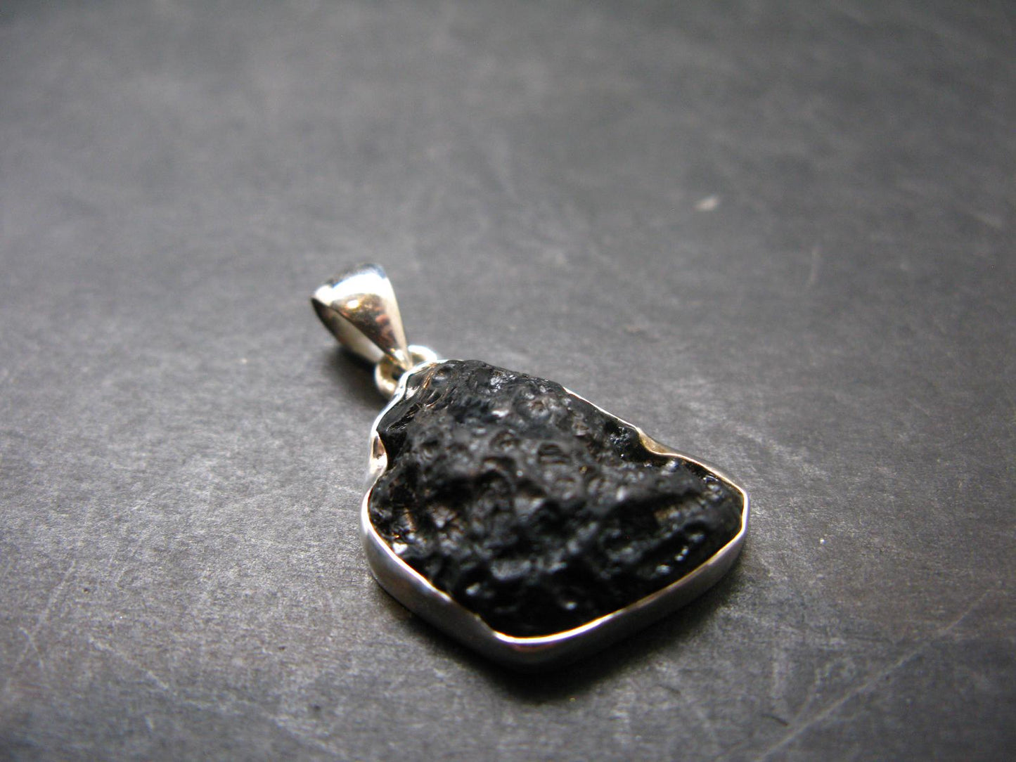 Tibetan Black Tektite Silver Pendant From Tibet - 1.2" - 4.72 Grams