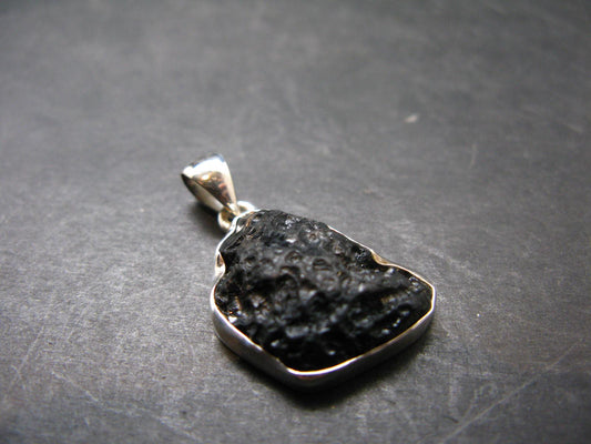 Tibetan Black Tektite Silver Pendant From Tibet - 1.2" - 4.72 Grams