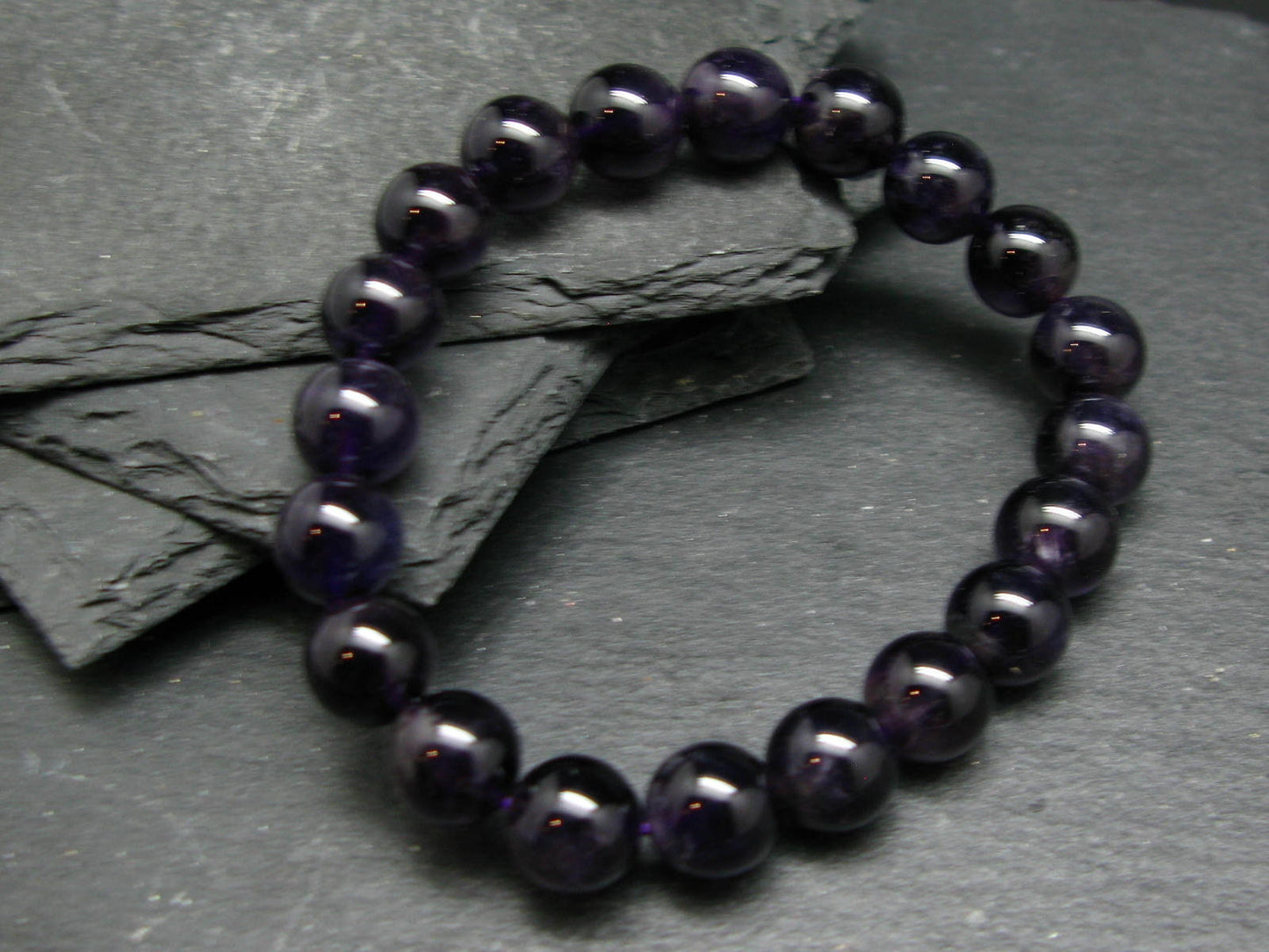 Amethyst Genuine Bracelet ~ 7 Inches ~ 10mm Round Beads