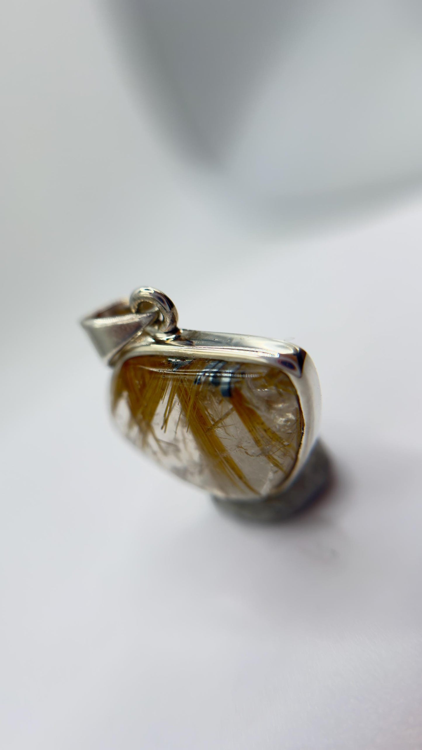 Golden Needle Crystal Pendant in Sterling Silver – Natural Rutilated Gemstone