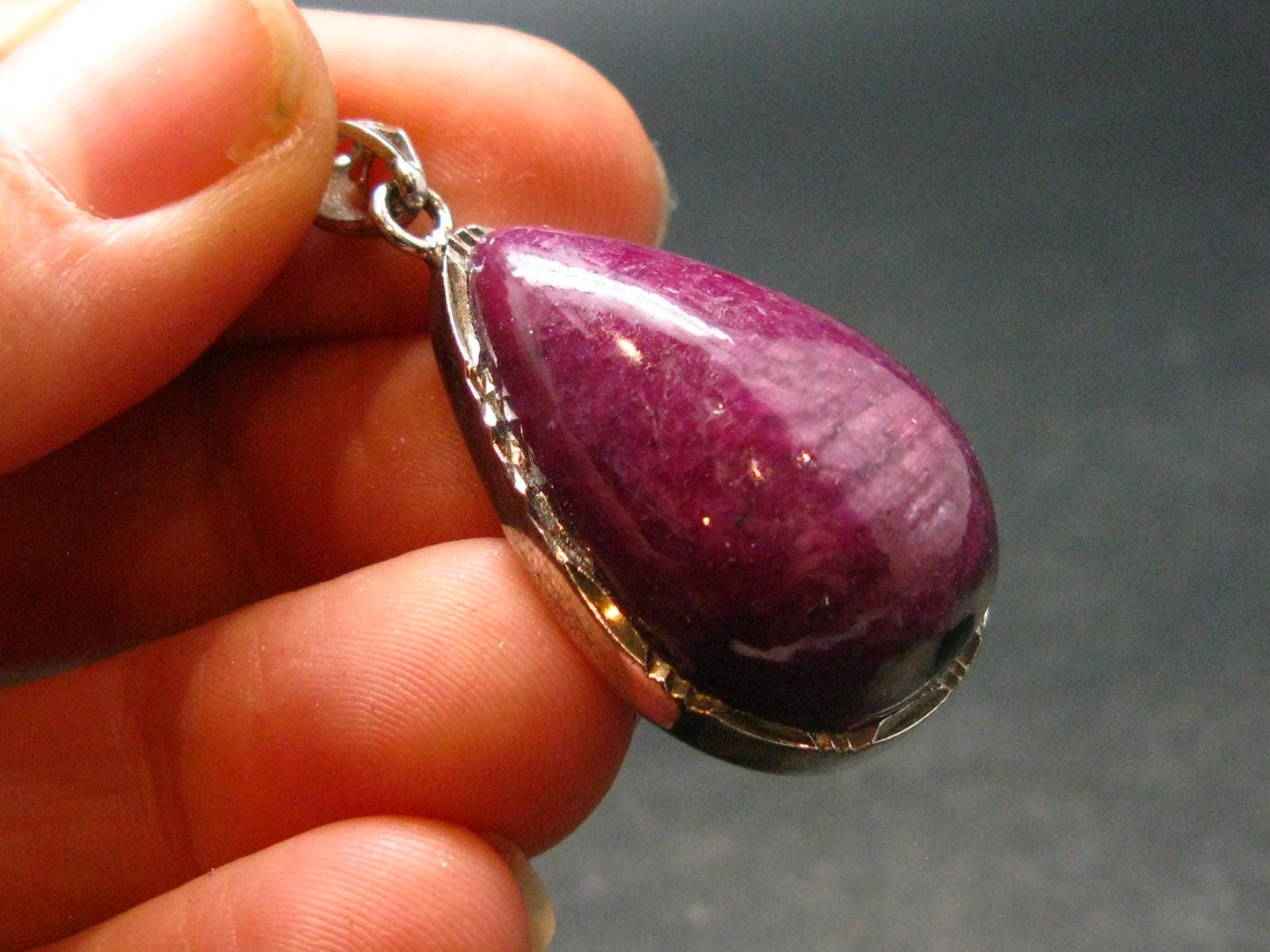 Ruby Silver Pendant from India - 1.4" - 13.13 Grams