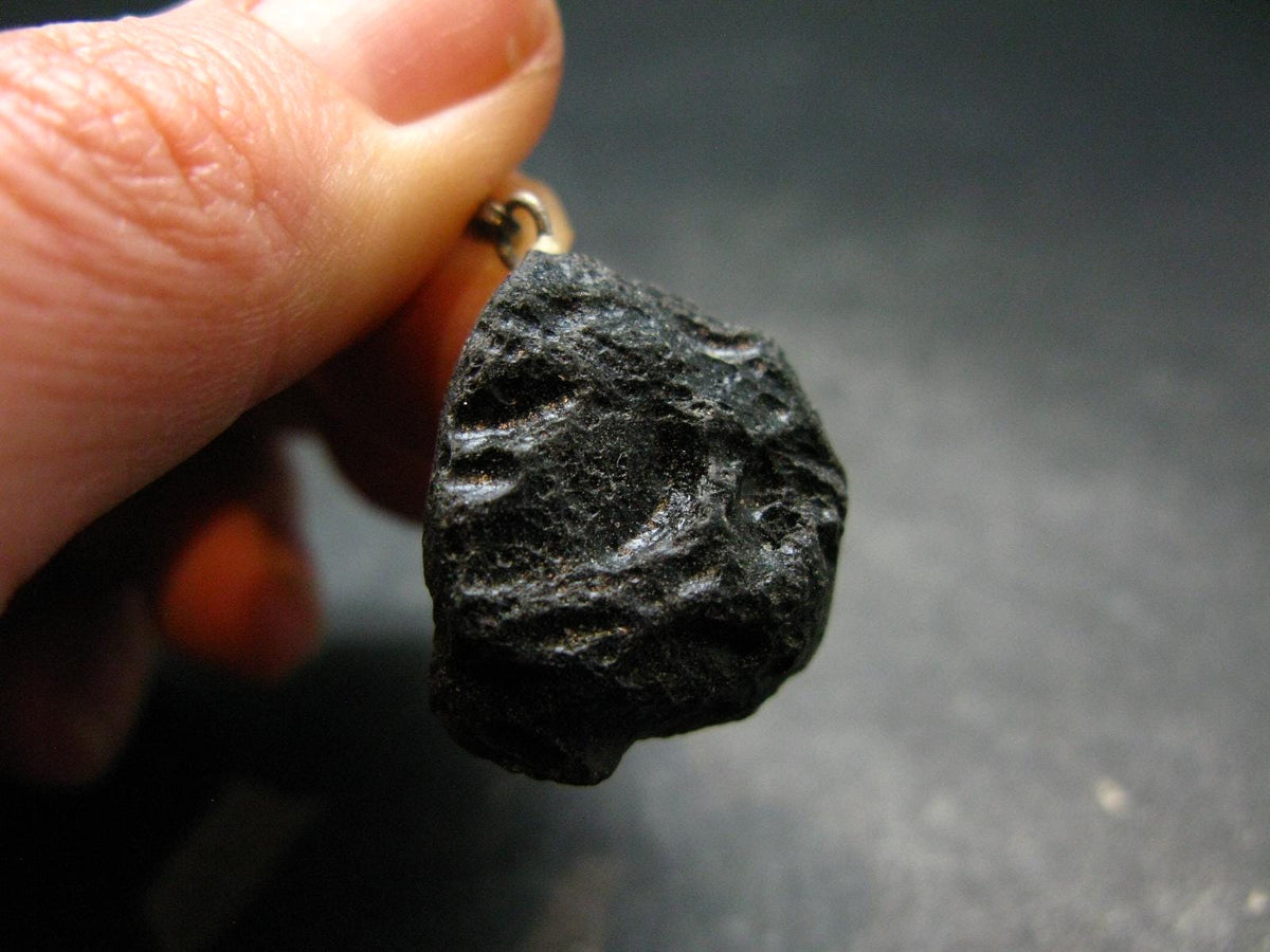 Tibetan Black Tektite Silver Pendant From Tibet - 1.2" - 4.60 Grams