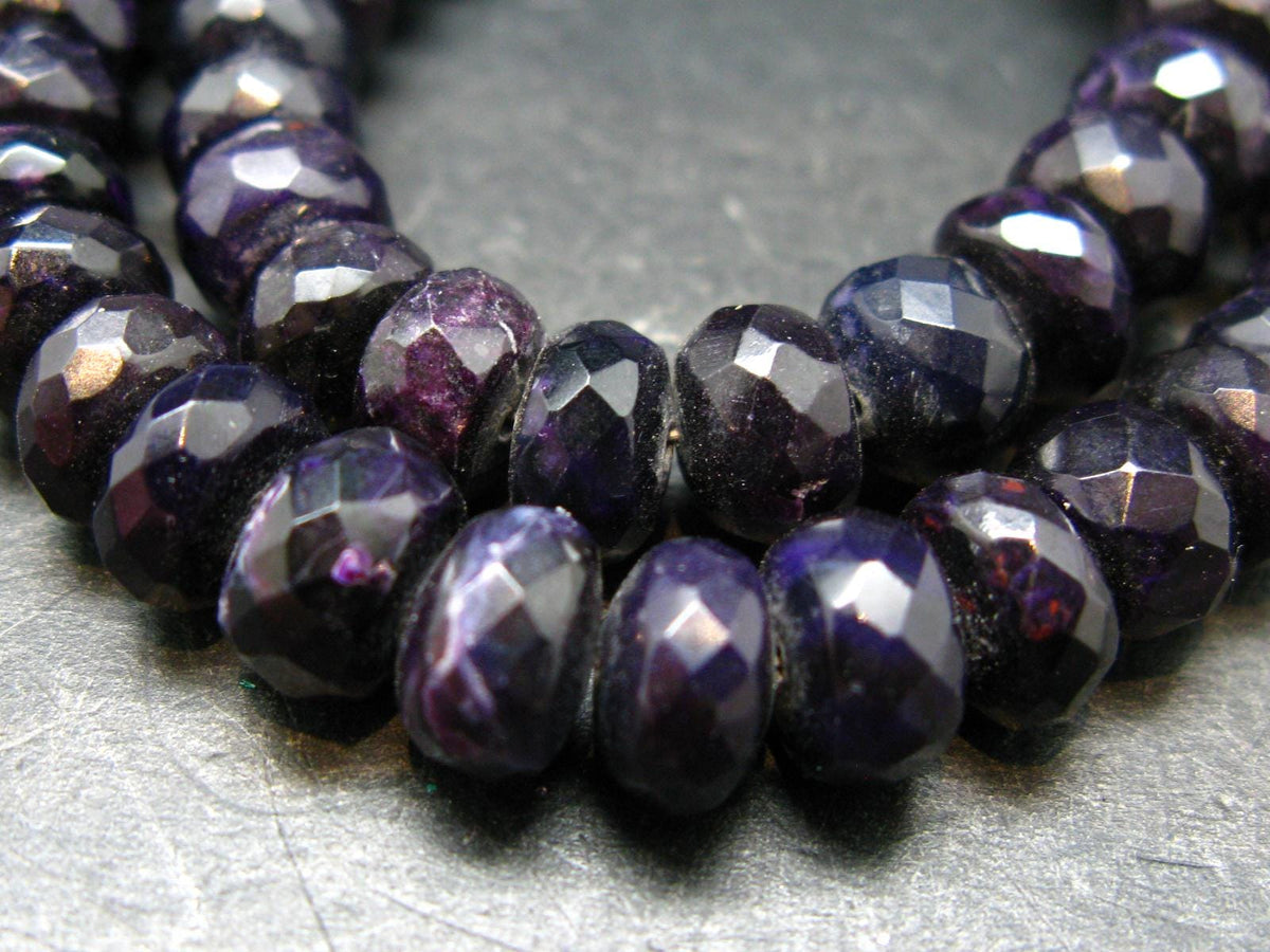 Purple Sugilite Rondelle Faceted Beads Necklace From South Africa - 18" - 52.91 Grams