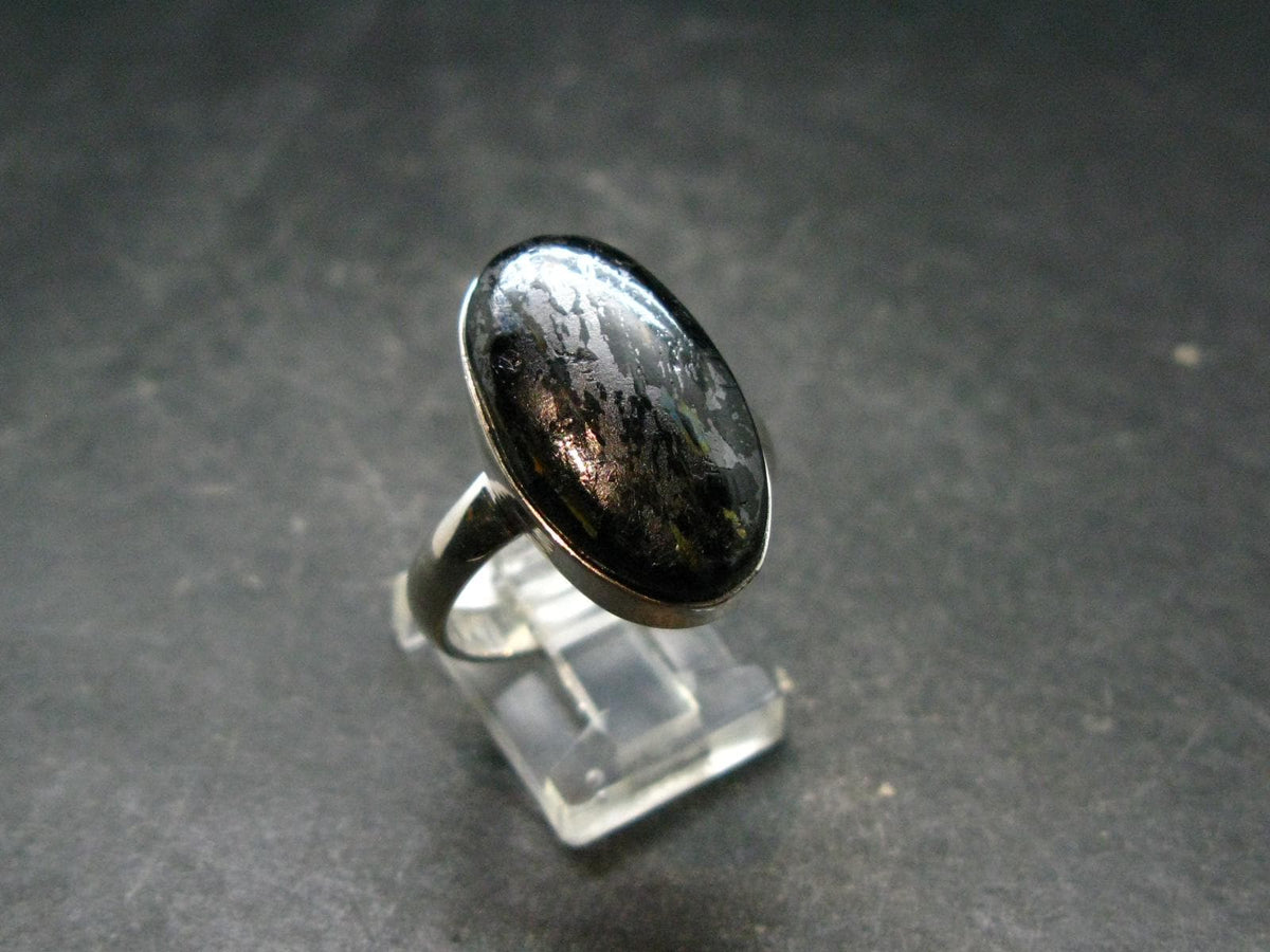 Very Rare Nuumite Nuummite Sterling Silver Plated Ring from Greenland - 7.22 Grams - Size 11