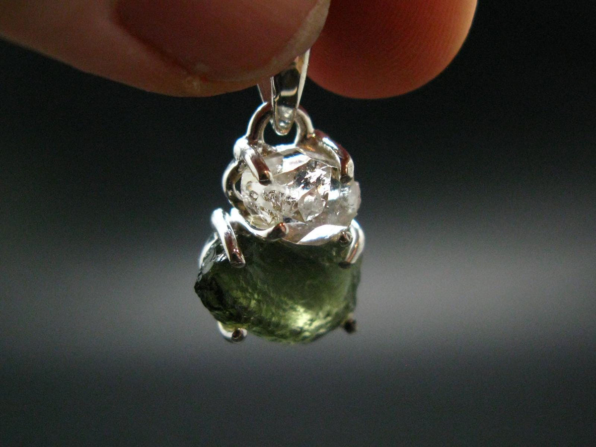 Moldavite & Herkimer Diamond Silver Pendant - 1.0" - 2.49 Grams