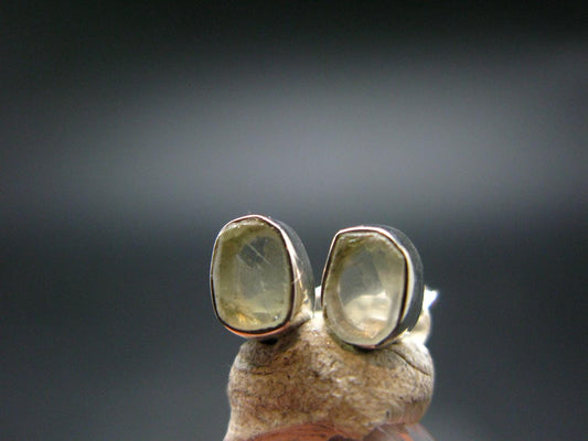 Green Herderite Silver Stud Earrings From Brazil - 1.34 Grams