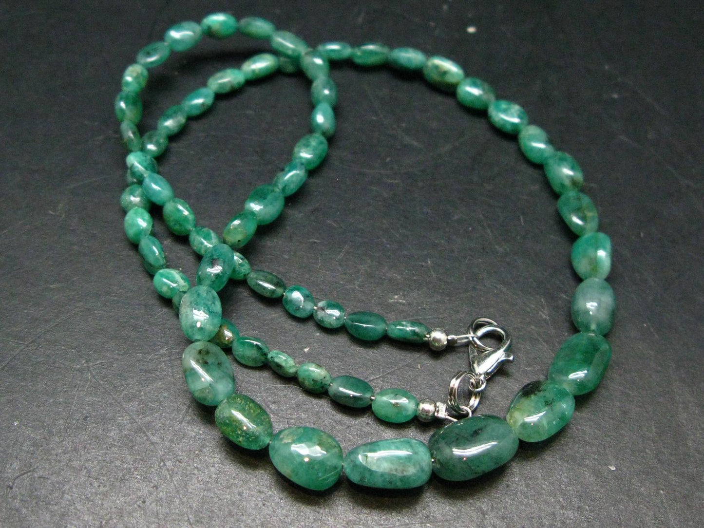Emerald Tumbled Beads Necklace From Colombia - 17" - 14.90 Grams