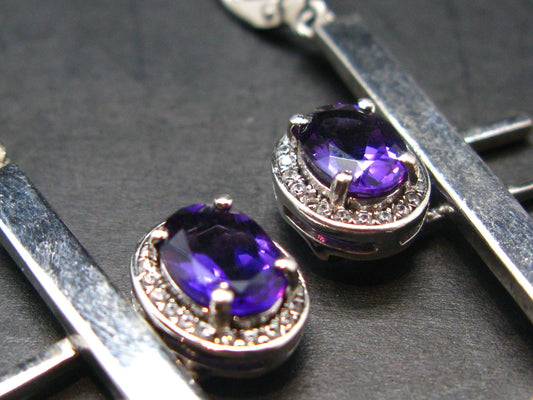 Faceted Natural Amethyst 925 Sterling Silver Earrings - 0.5" - 8.83 Grams