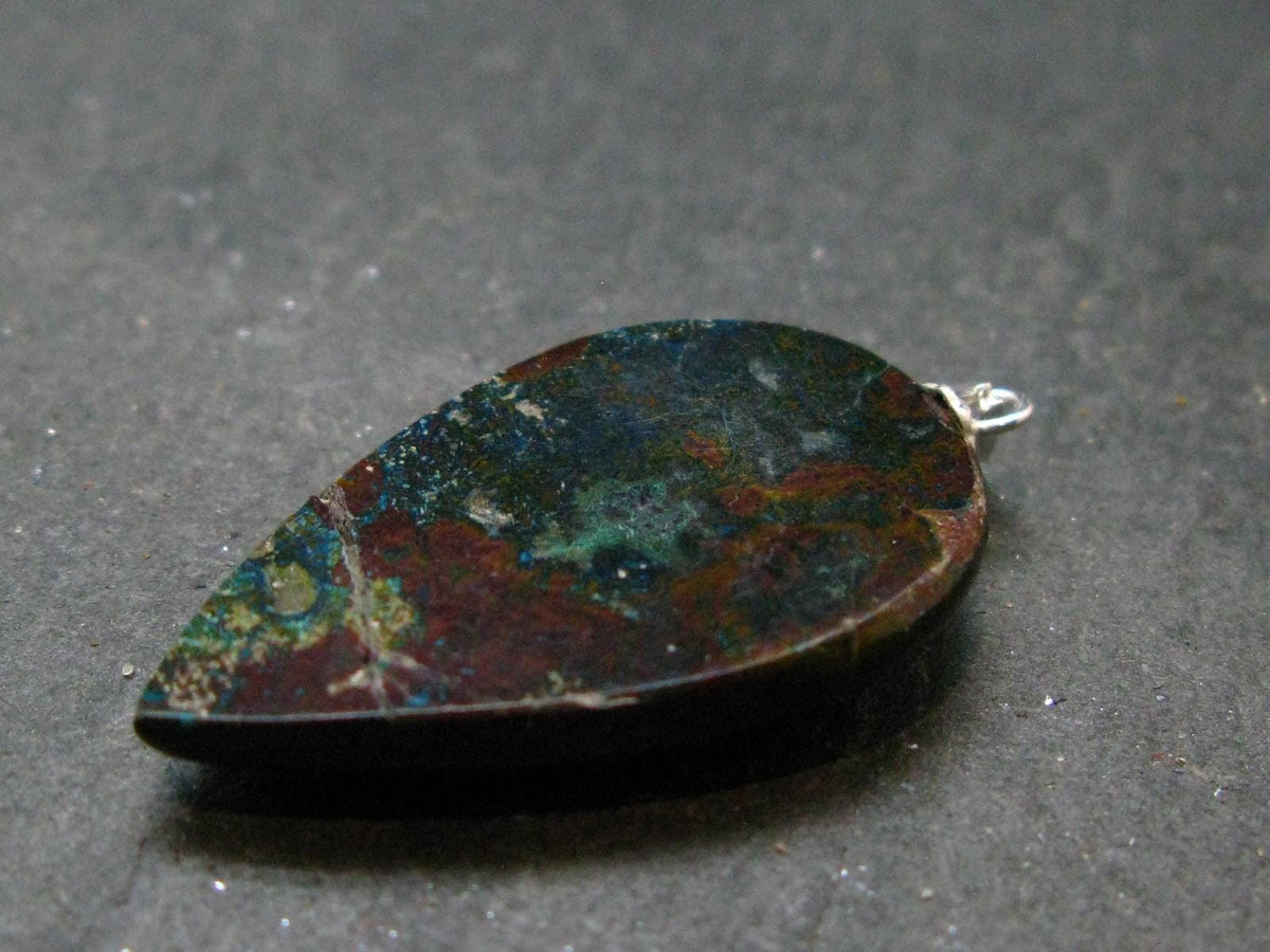 Quantum Quattro Shattuckite Malachite Dioptase Chrysocola Silver Pendant from Namibia - 1.6" - 6.19 Grams