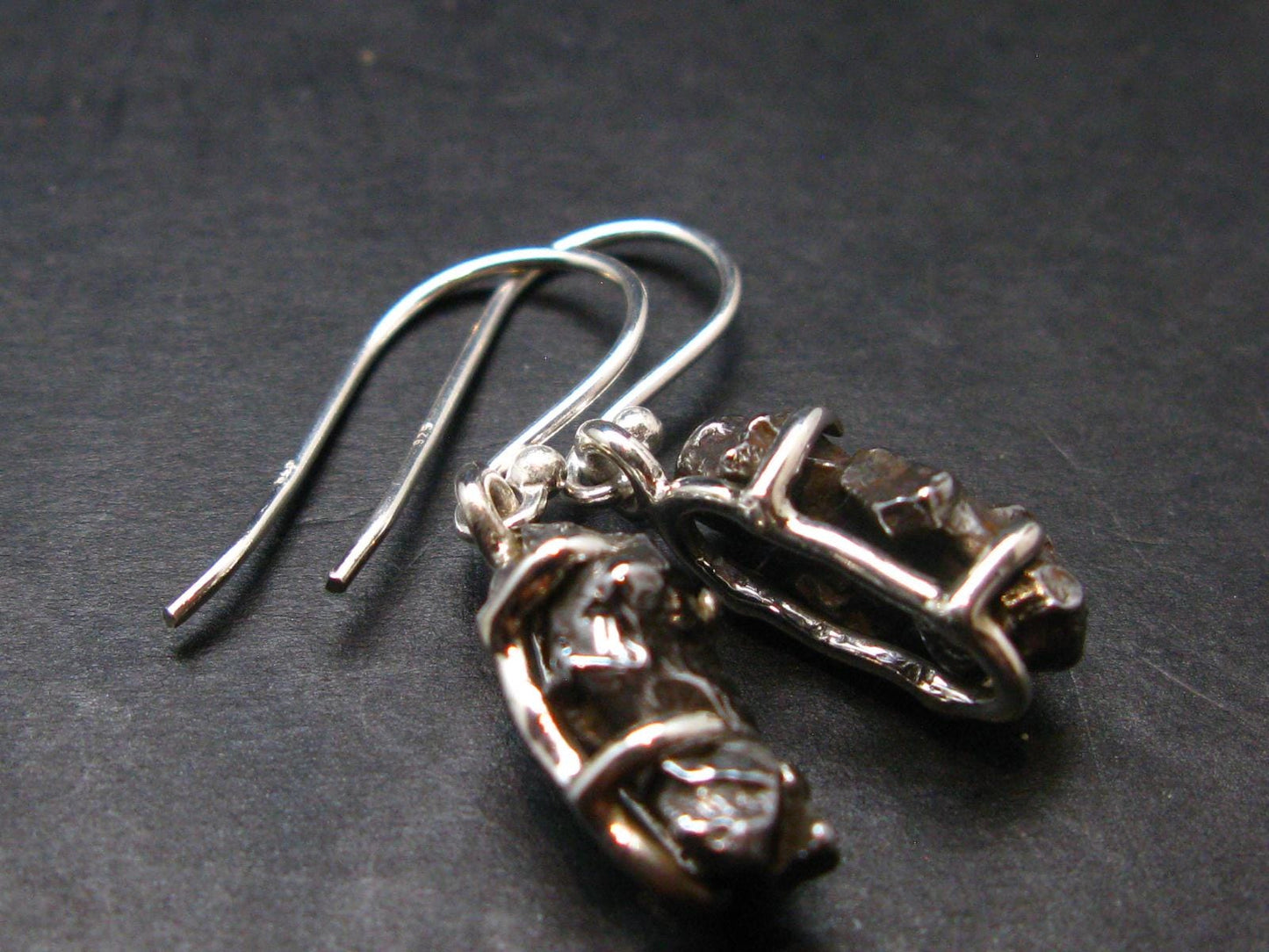 Raw Campo Del Cielo Meteorite Earrings In Silver From Argentina - 5.44 Grams
