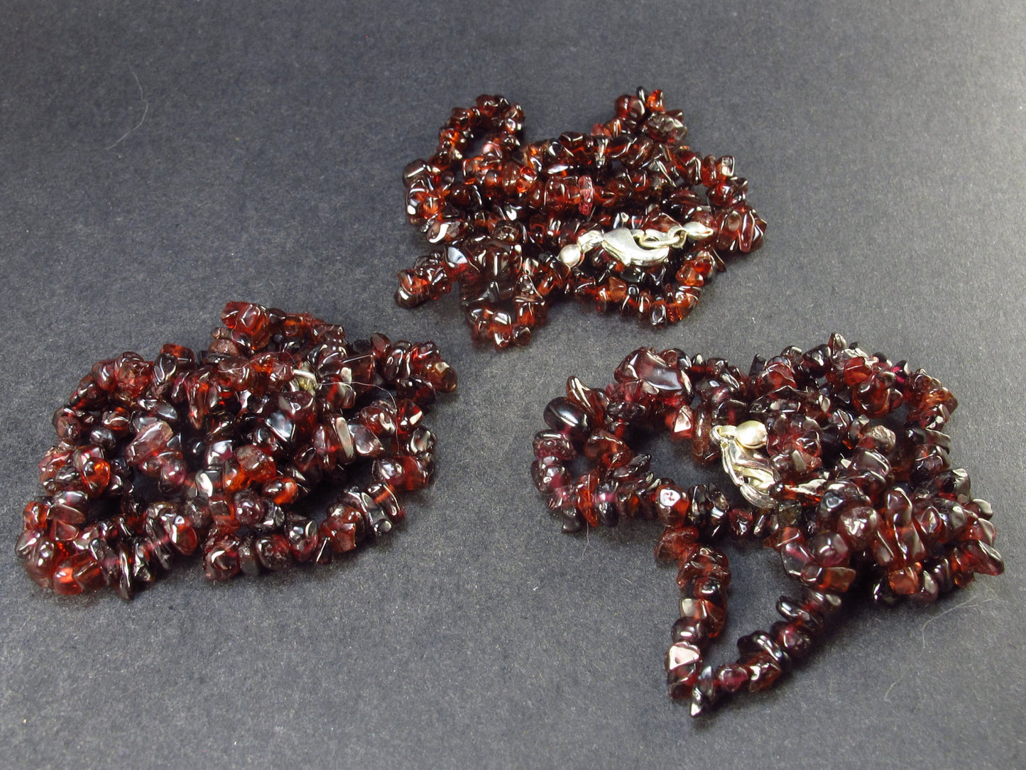 Love and Passion!! Lot of 3 Natural Red Garnet Tumbled Bead Necklaces - 18" Each