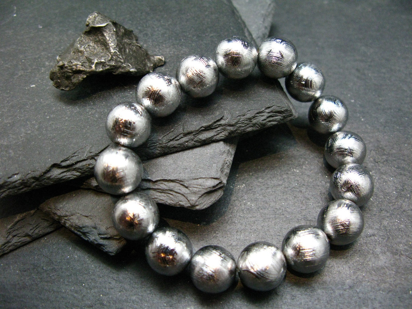 Meteorite Muonuonolusta Genuine Bracelet ~ 7 Inches ~ 12mm Round Beads