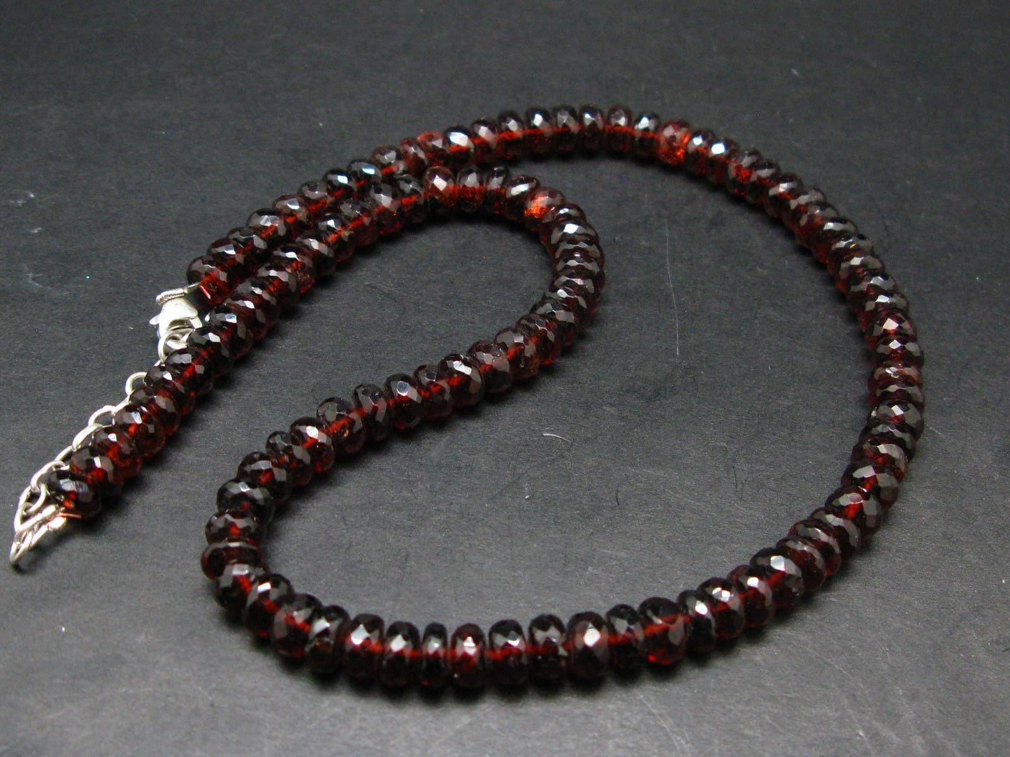 Gem Red Garnet Almandine Beads Silver Necklace from India - 17.5" - 43.8 Grams