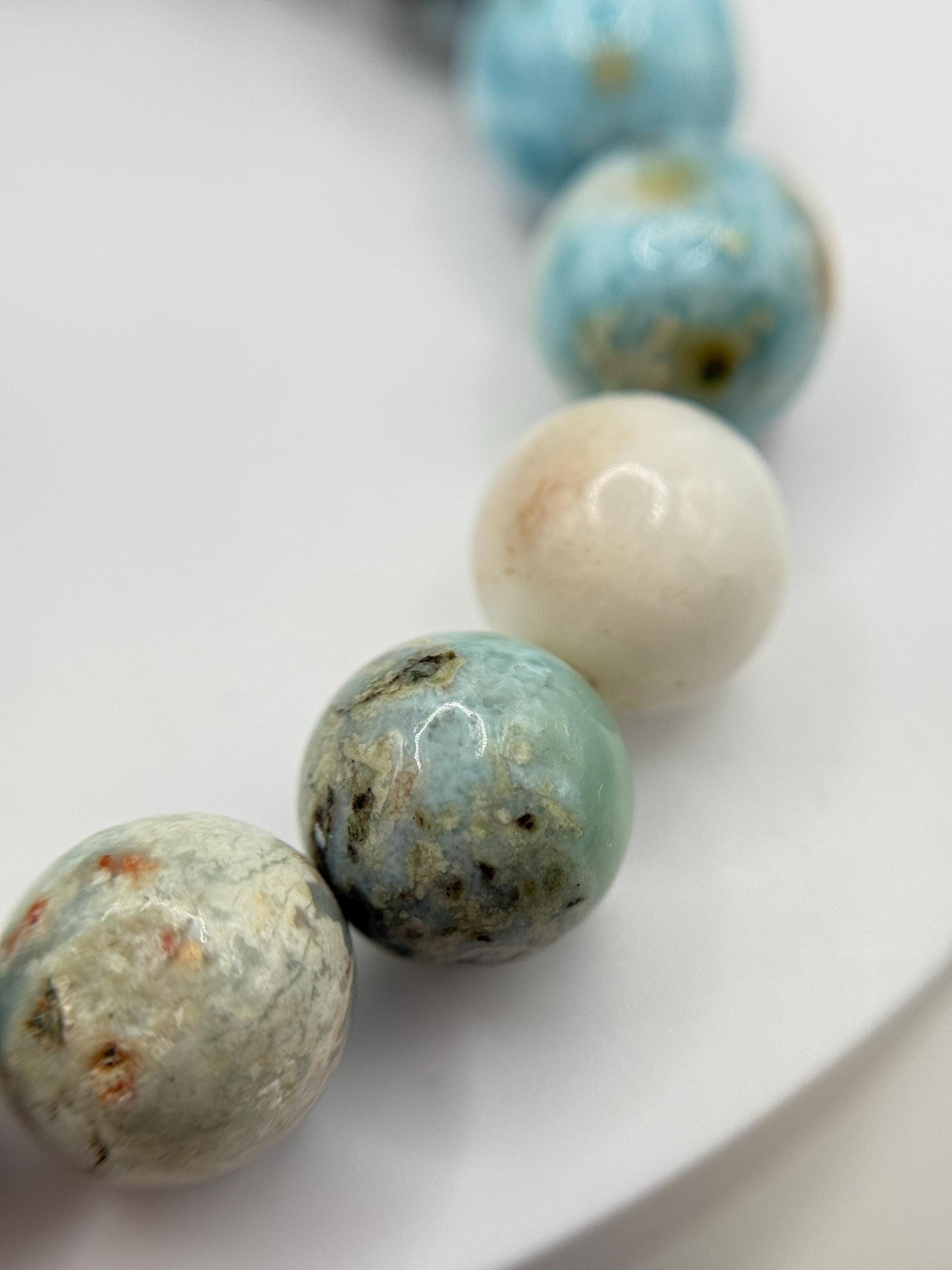 Larimar Stretch Bracelet Blue Gemstone Beads Minimalist Ocean Jewelry Gift