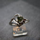 Moldavite & Red Garnet Sterling Silver Ring From Czech Republic - Size 8.5 - 2.61 Grams
