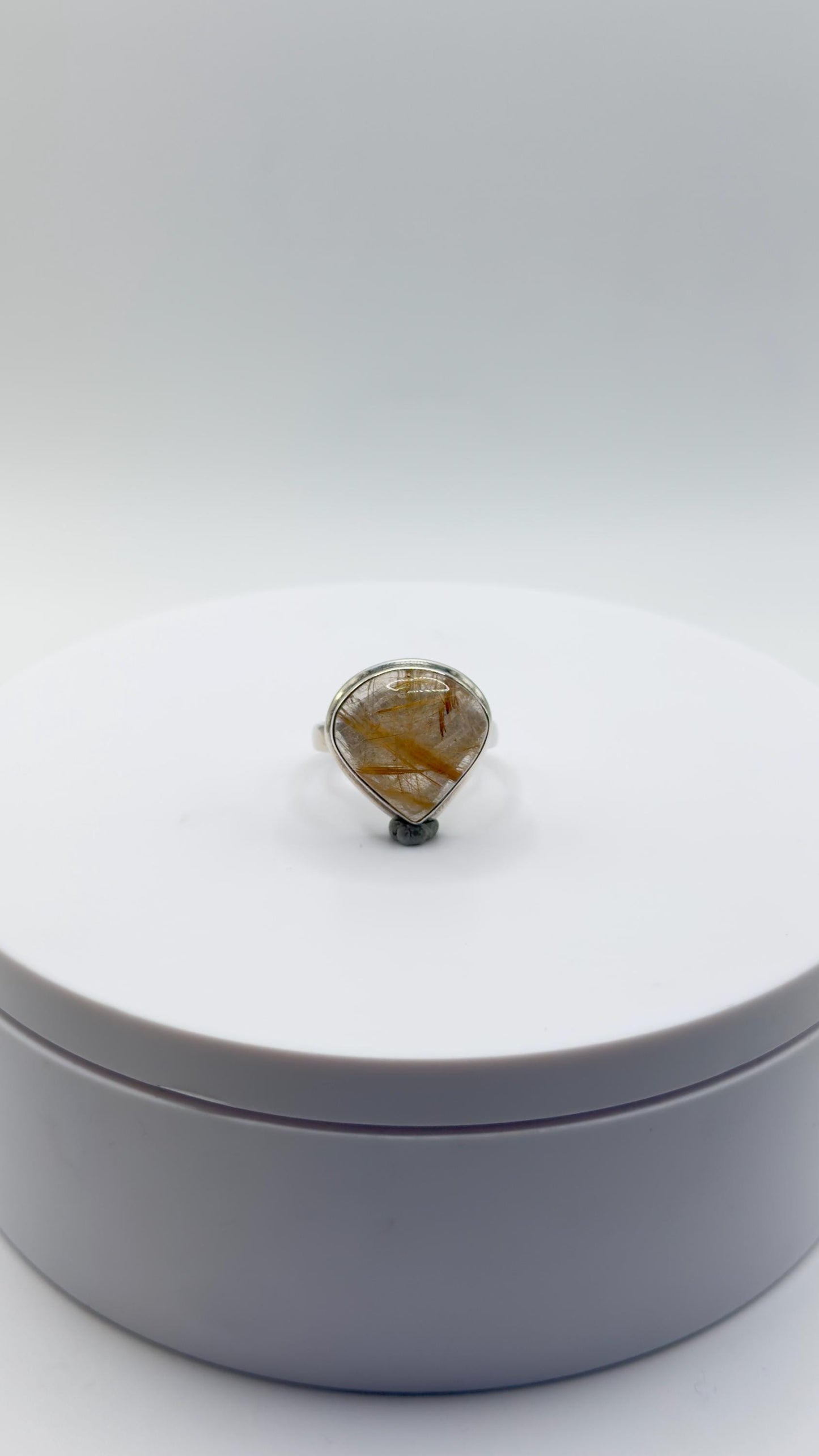 Golden Rutilated Quartz Ring – Teardrop Rutile Crystal Statement Jewelry - Size 10