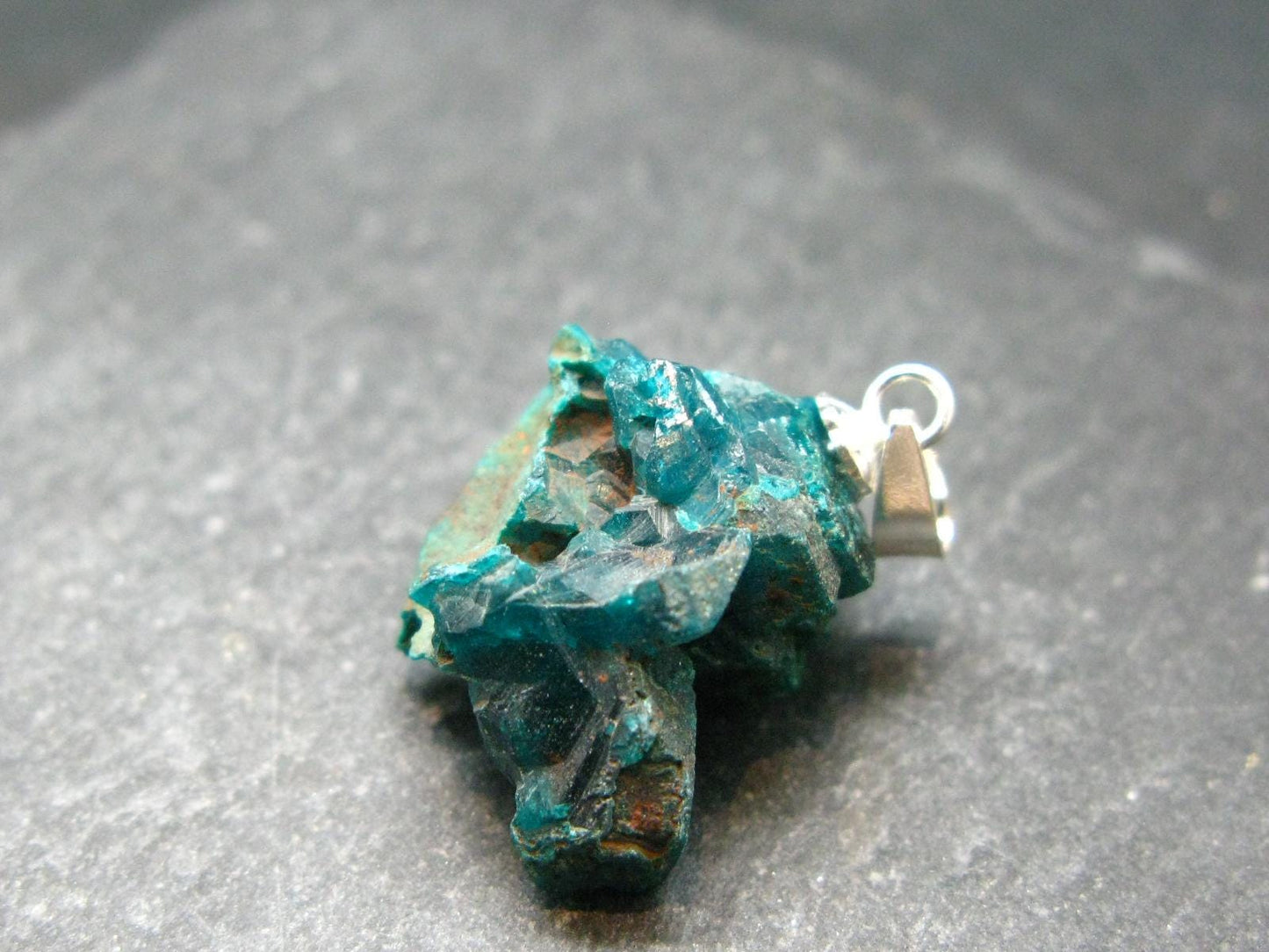 Sharp Dark Green Sparkling Gemmy Dioptase Silver Pendant from Kazakhstan - 0.9" - 3.89 Grams