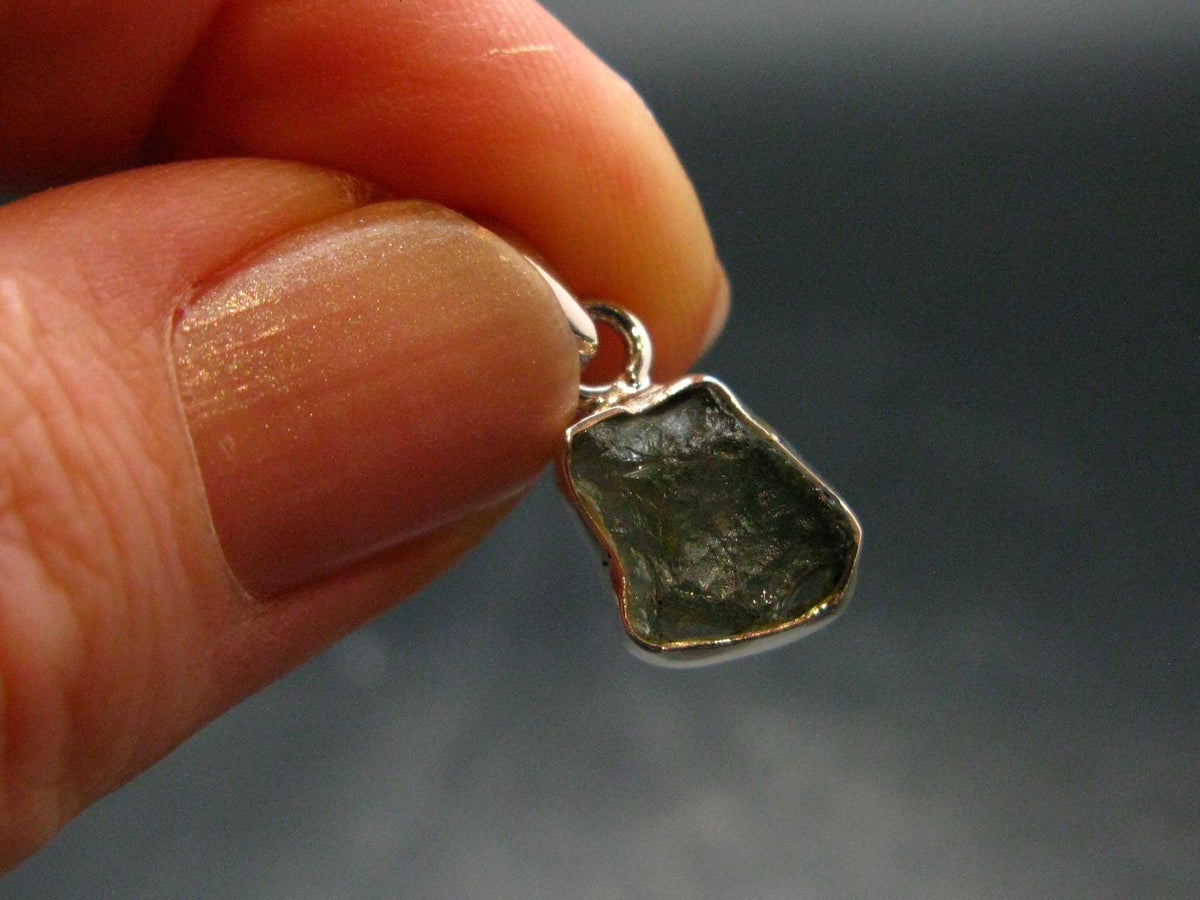 Moldavite Tektite Silver Pendant from Czech Republic - 0.8" - 1.14 Grams