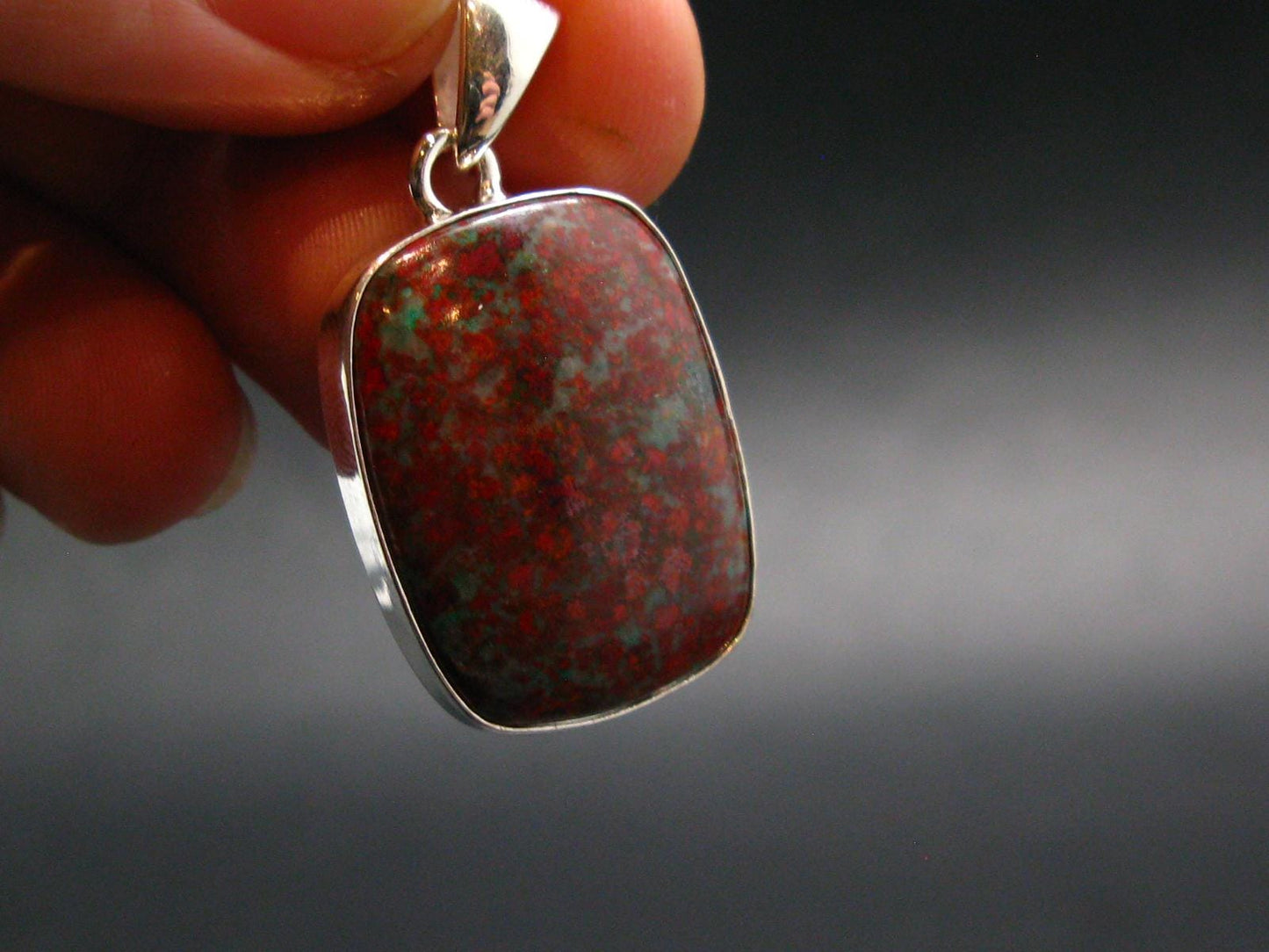 Crimson Cuprite w/ Chrysocola Silver Plated Pendant from Mexico - 1.4" - 5.78 Grams