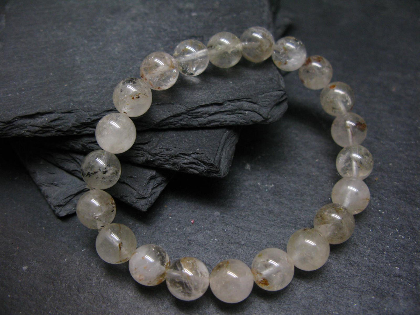 Rare Petroleum Oil In Quartz Crystal Bracelet - 7 Inches - 9mm Round Beads