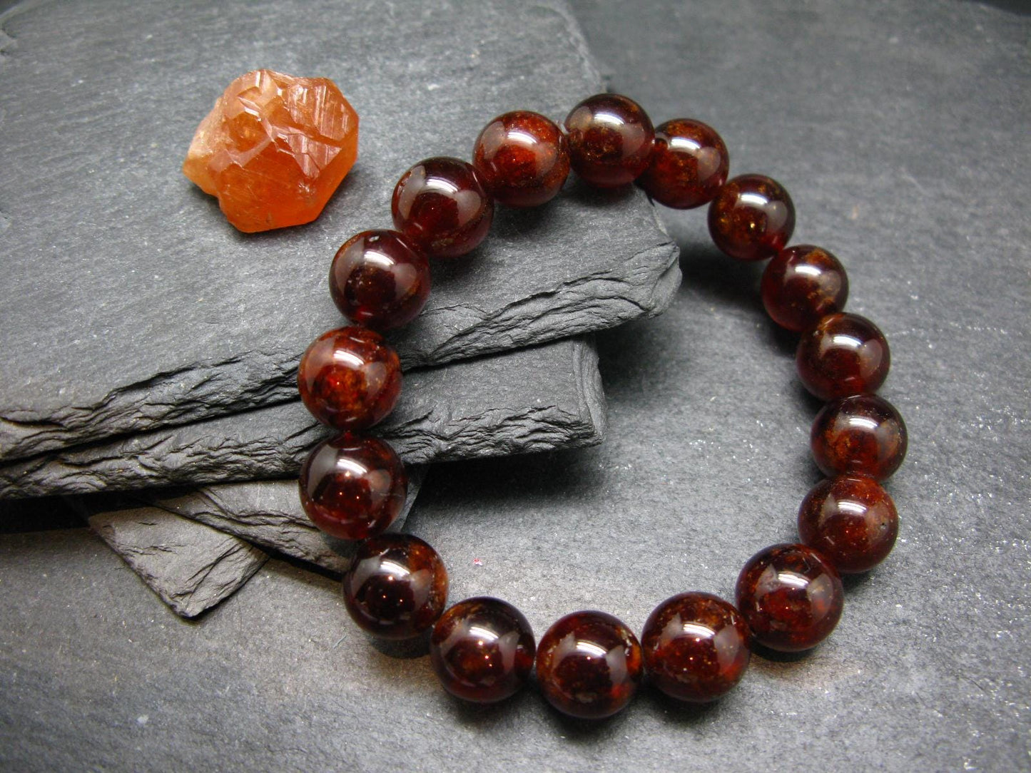 Garnet Hessonite Genuine Bracelet ~ 7 Inches ~ 12mm Round Beads