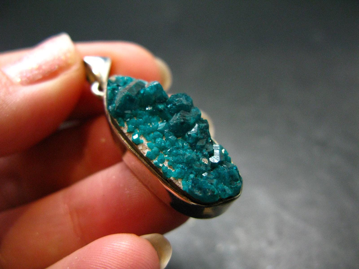 Dioptase Crystal Silver Pendant from Congo - 6.35 Grams - 1.4"