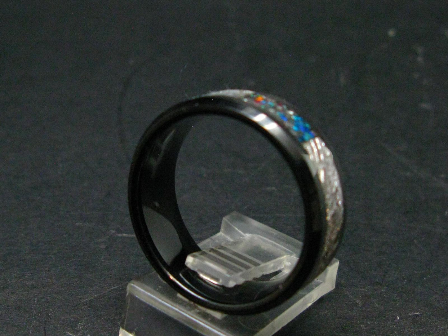 Muonionalusta Meteorite & Opal Steel Ring - 11.38 Grams - Size 9