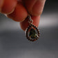 Moldavite Tektite & Red Garnet Silver Pendant from Czech Republic - 0.8"