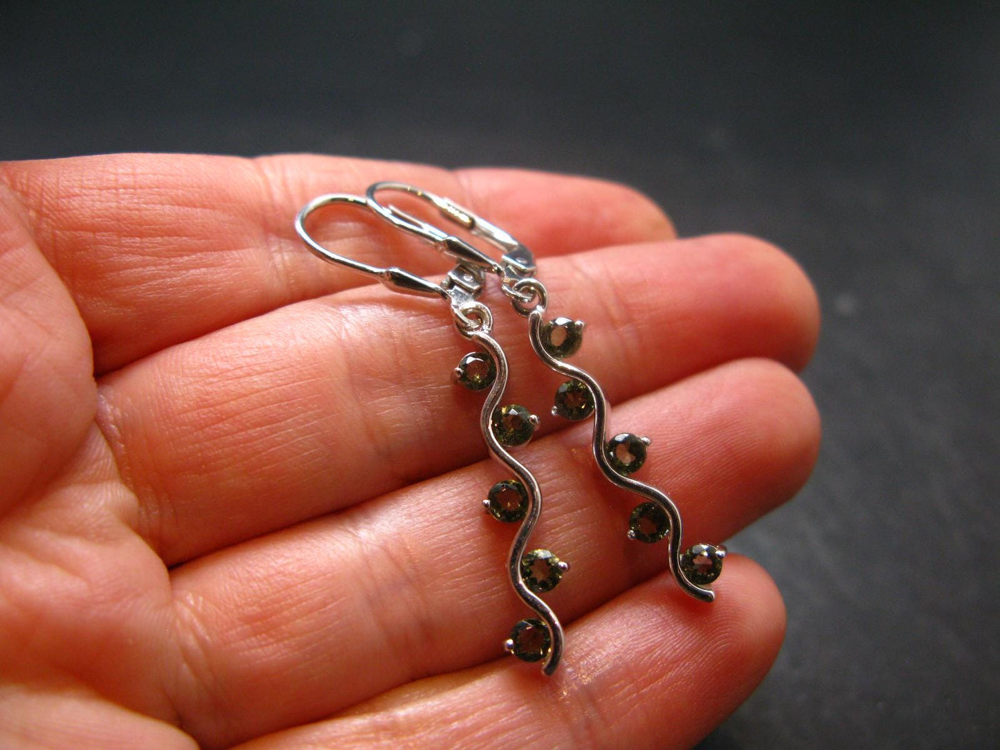 Moldavite Tektite Silver Earrings from Czech Republic - 3.72 Grams
